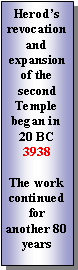 Text Box: Herod’s revocation and expansion of the second Templebegan in20 BC3938The work continued for another 80 years